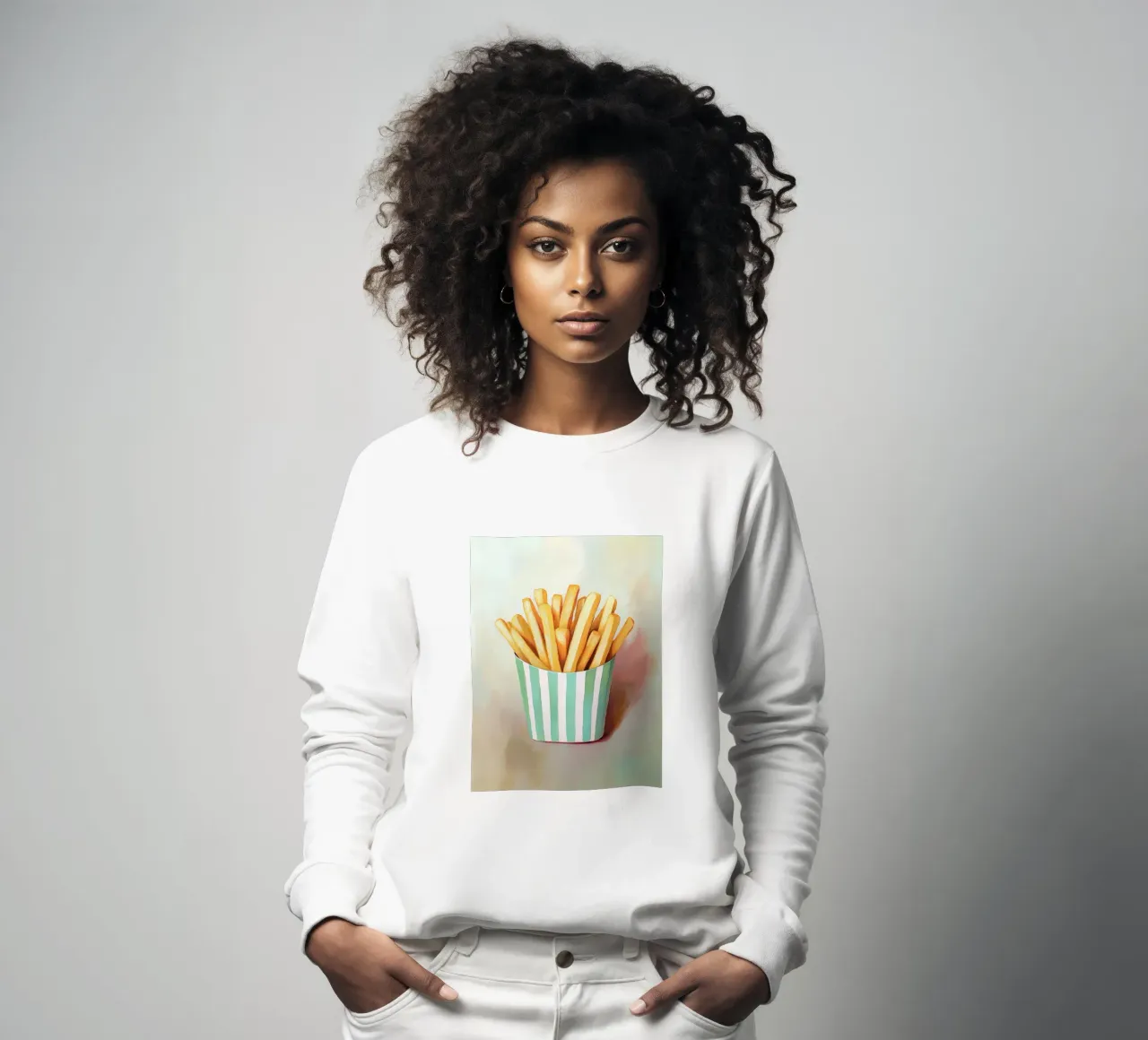 Frische Retro Pommes, grüne Streifen Sweatshirt von Carinaprint
