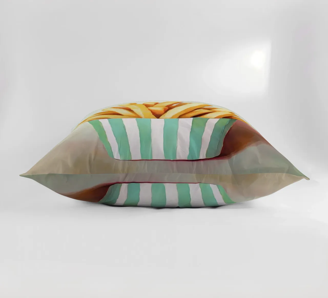 Frische Retro Pommes, grüne Streifen Kissen von Carinaprint