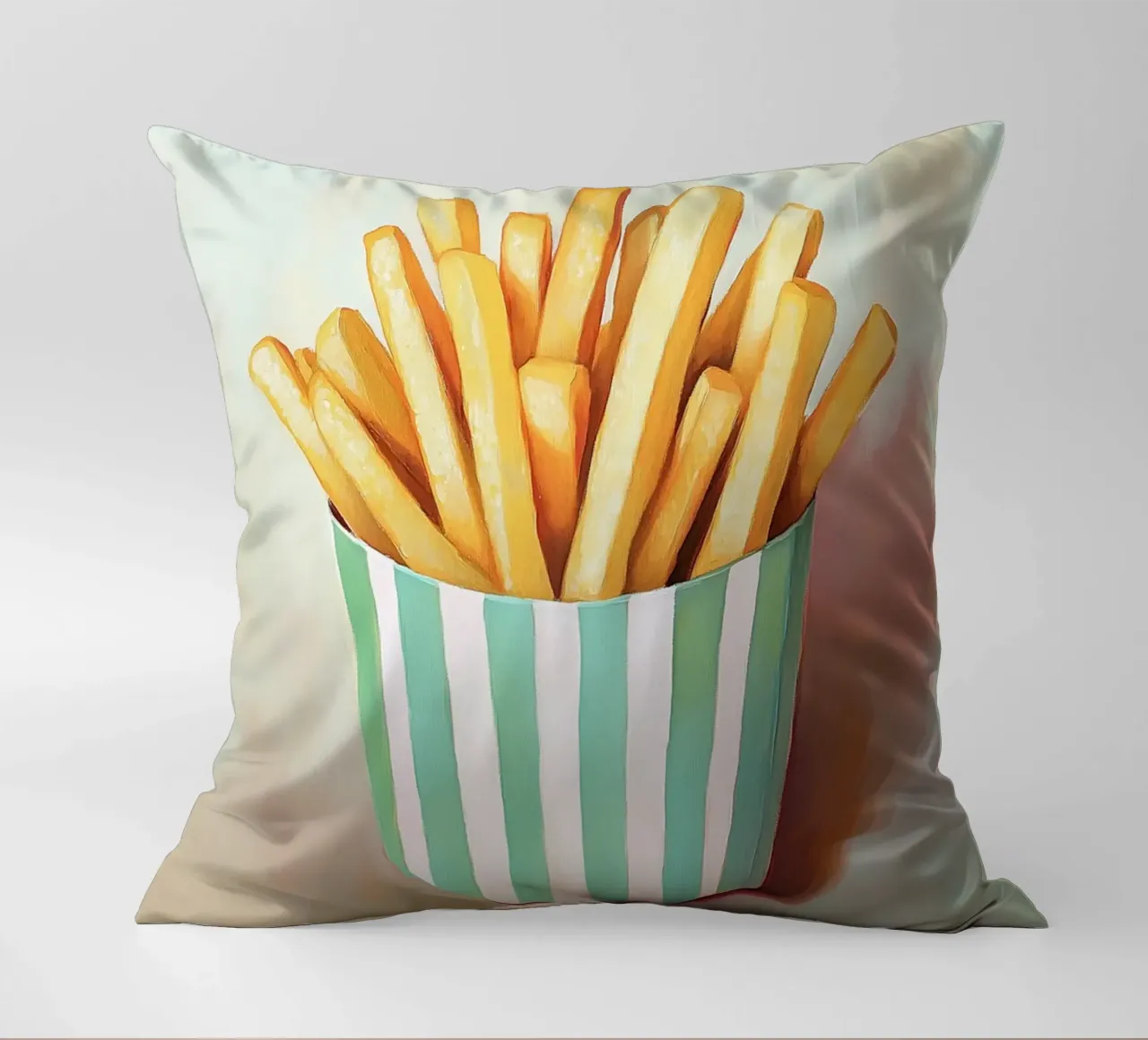 Frische Retro Pommes, grüne Streifen Kissen von Carinaprint