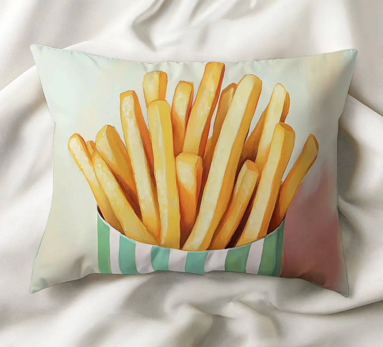 Frische Retro Pommes, grüne Streifen Kissen von Carinaprint