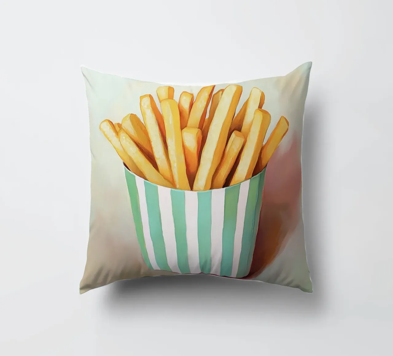 Frische Retro Pommes, grüne Streifen Kissen von Carinaprint