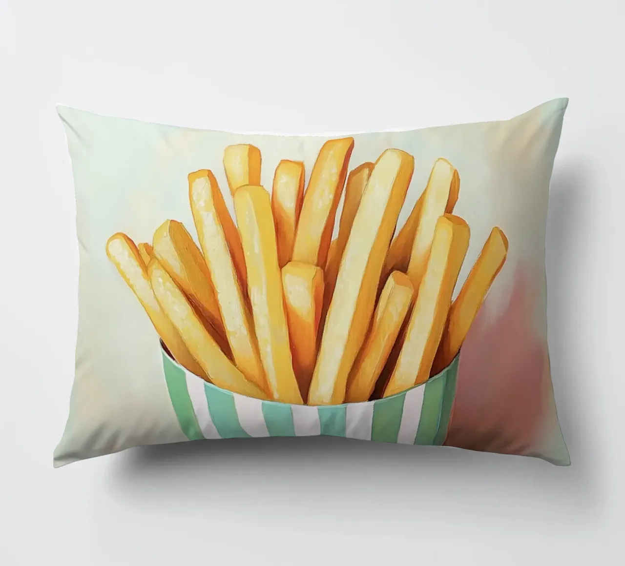 Frische Retro Pommes, grüne Streifen Kissen von Carinaprint