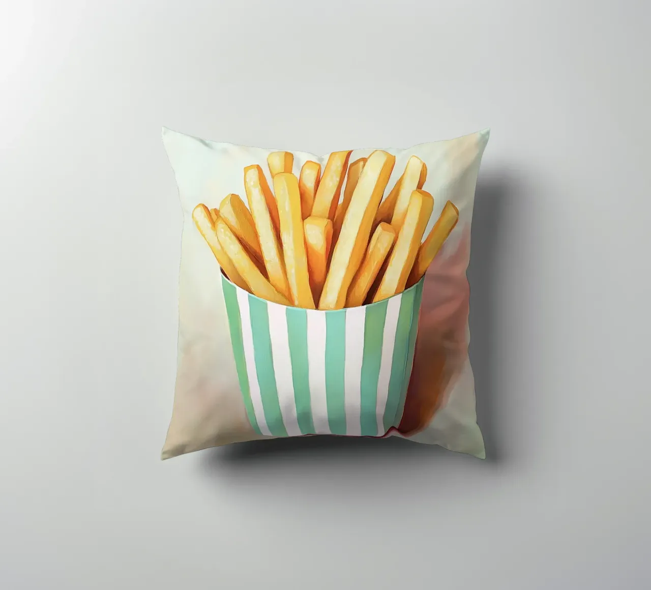 Frische Retro Pommes, grüne Streifen Kissen von Carinaprint