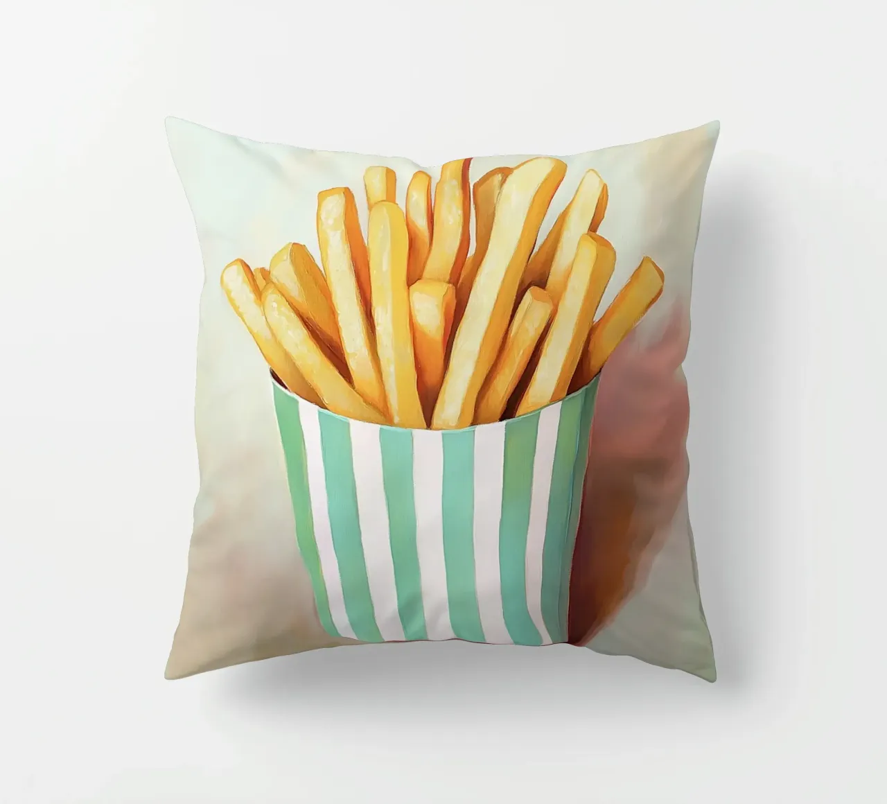 Frische Retro Pommes, grüne Streifen Kissen von Carinaprint