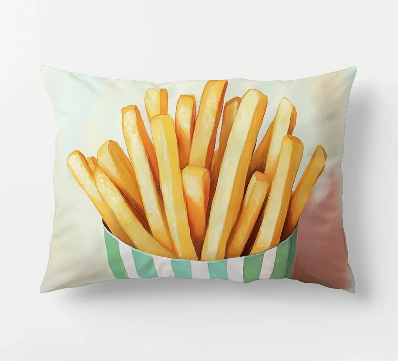 Frische Retro Pommes, grüne Streifen Kissen von Carinaprint