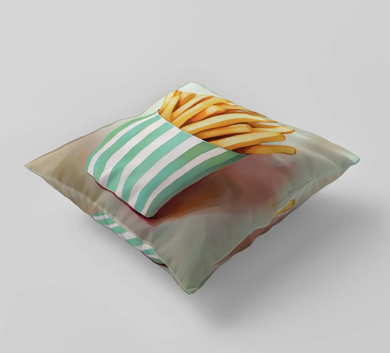 Frische Retro Pommes, grüne Streifen Kissen von Carinaprint