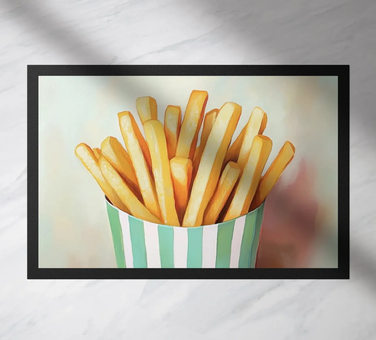 Frische Retro Pommes, grüne Streifen Fußmatte von Carinaprint