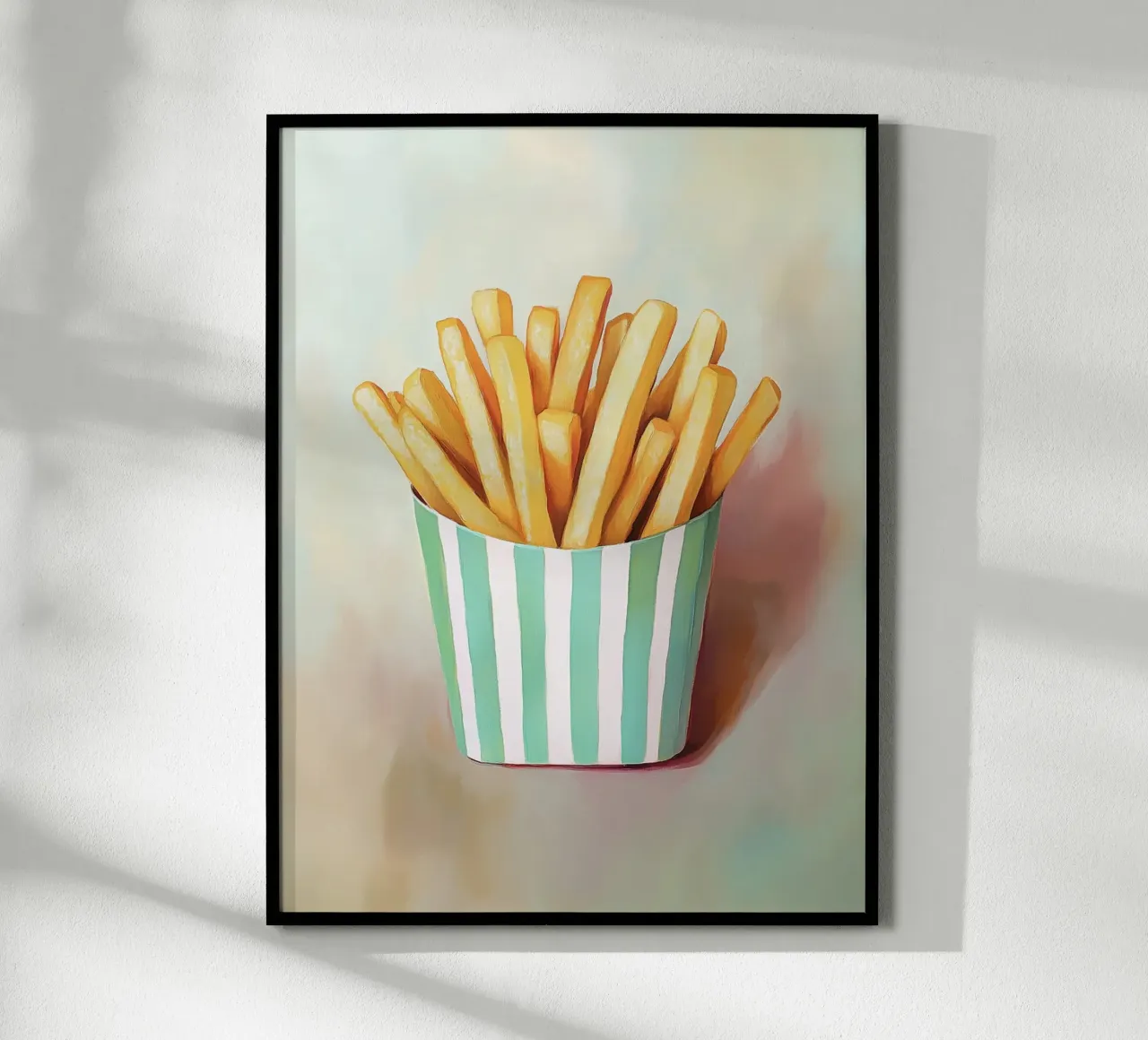 Frites fraîches Retro, bandes vertes poster avec cadre en bois de Carinaprint