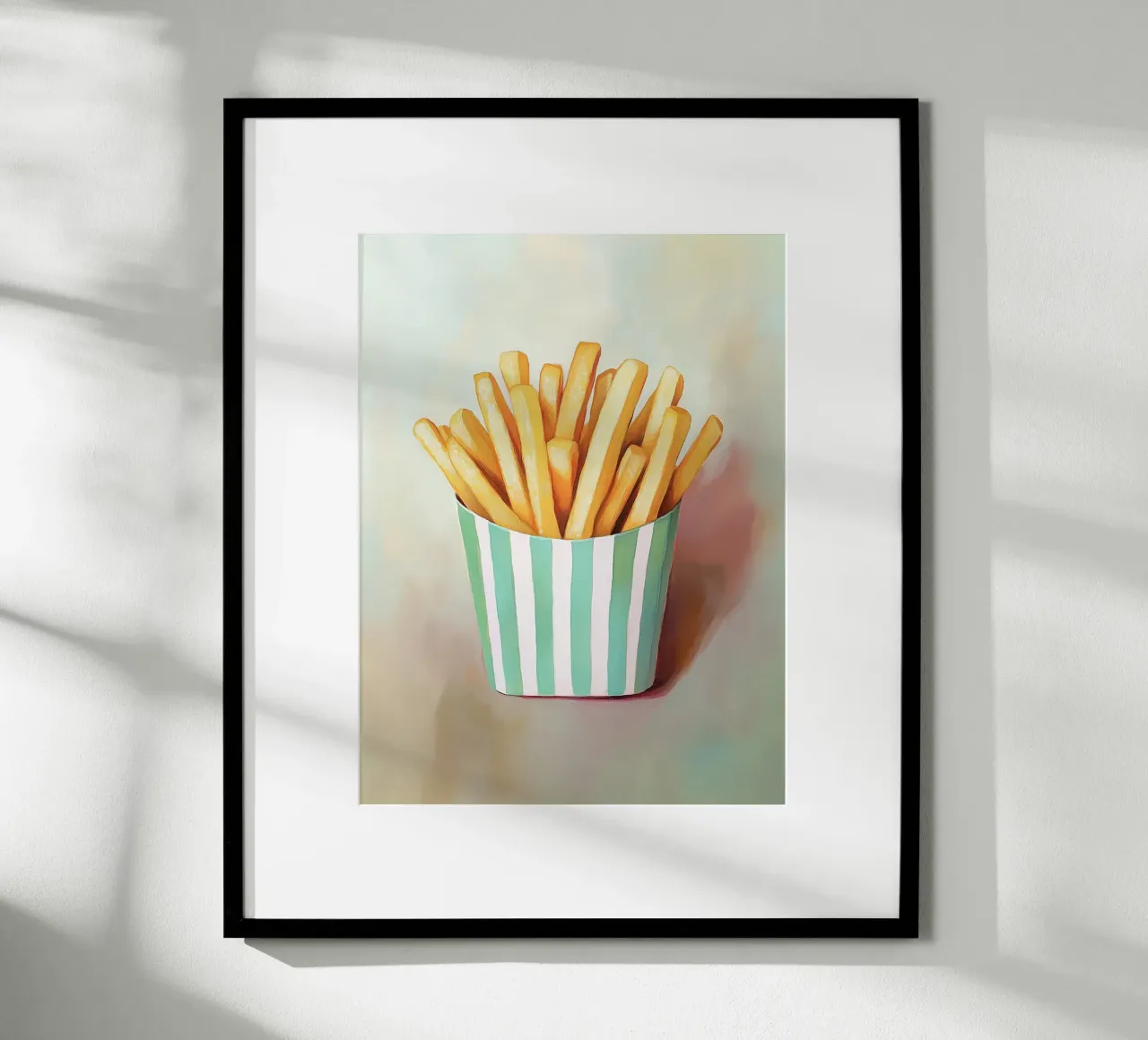 Frites fraîches Retro, bandes vertes poster avec cadre en bois de Carinaprint