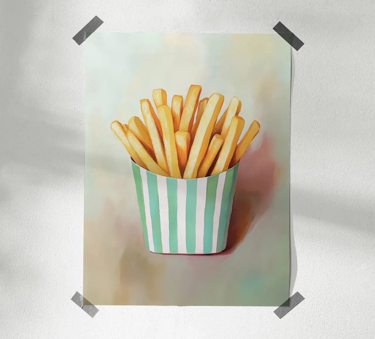 Frites fraîches Retro, bandes vertes poster avec cadre en bois de Carinaprint