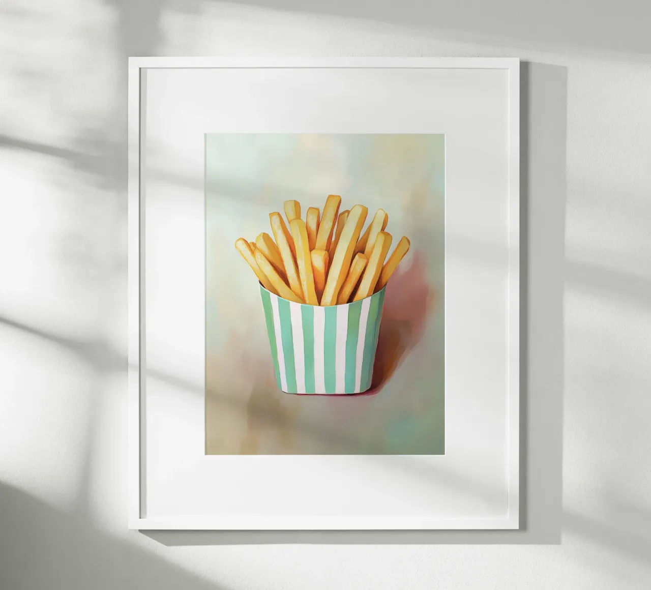 Frites fraîches Retro, bandes vertes poster avec cadre en bois de Carinaprint