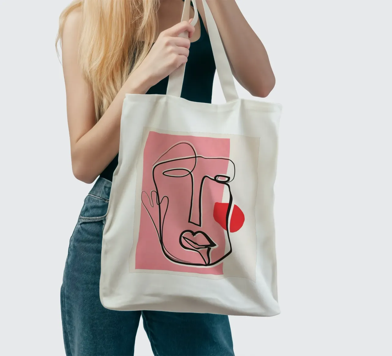 Abstract Face Line Design 02 borsa in juta da cityart