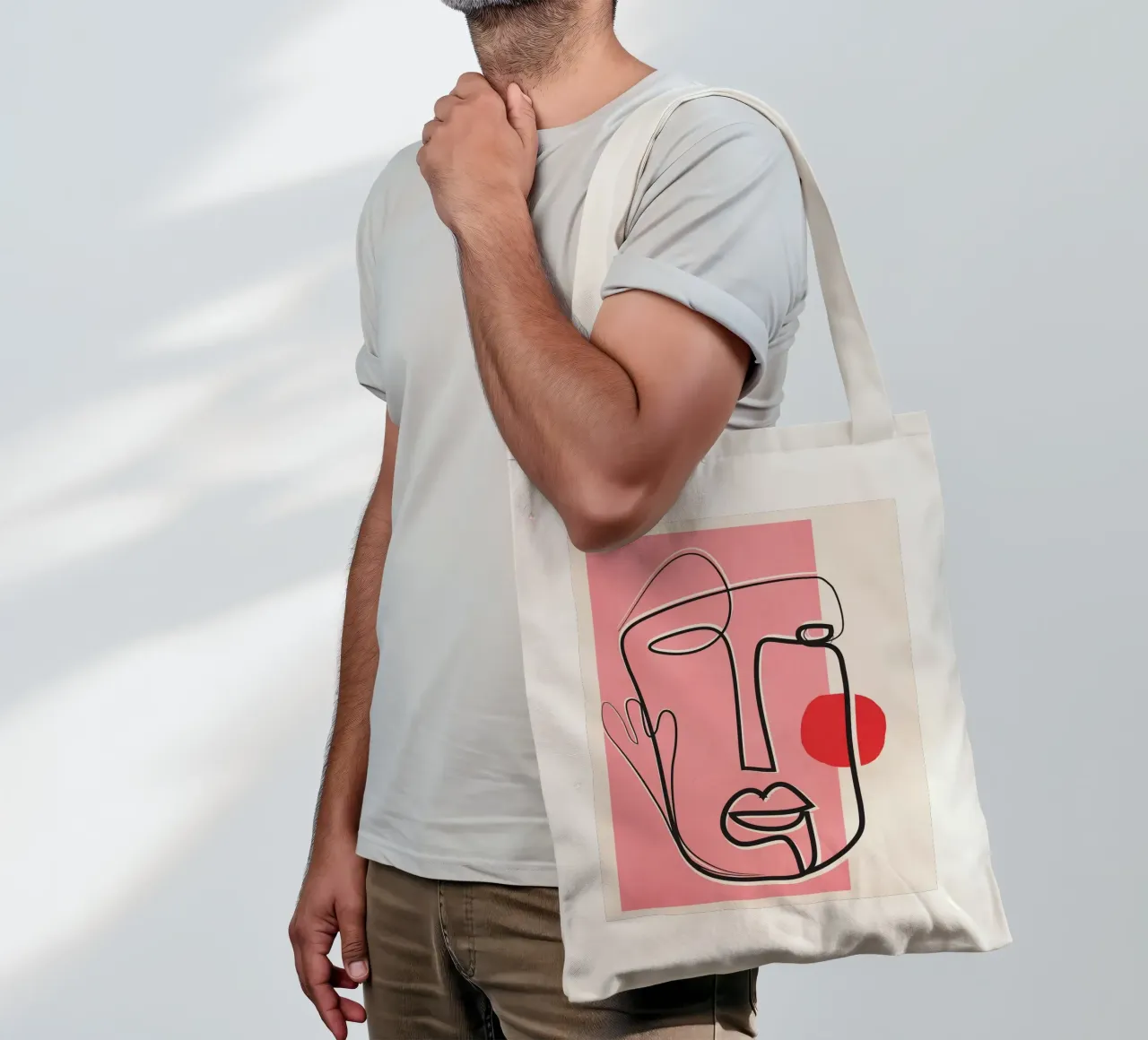 Abstract Face Line Design 02 borsa in juta da cityart