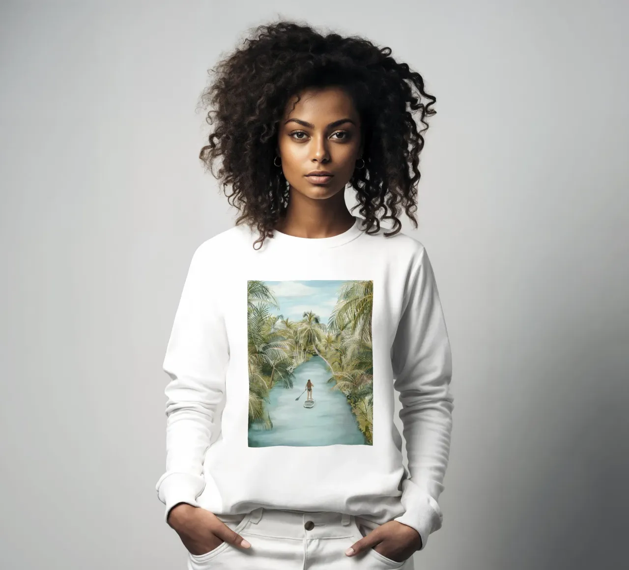 Boho Paddle Boarding Giungla Natura Tropicale Fiume Palme felpa da This Wild Soul - Illustration