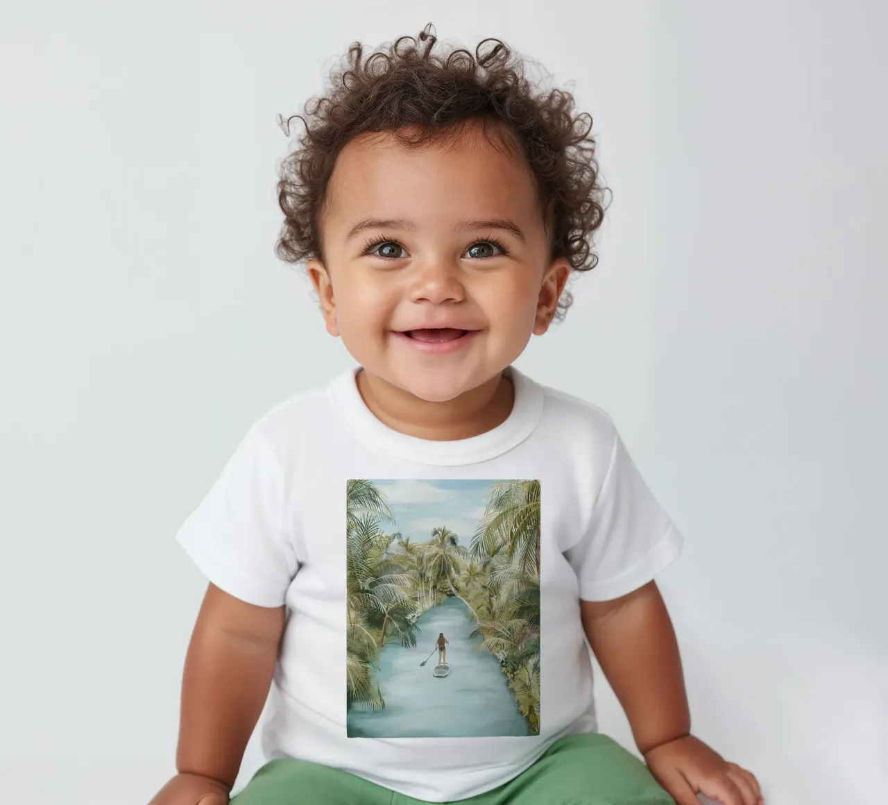 Boho Paddle Boarding Jungle Tropical Nature River Palm Trees baby t-shirt by This Wild Soul - Illustration