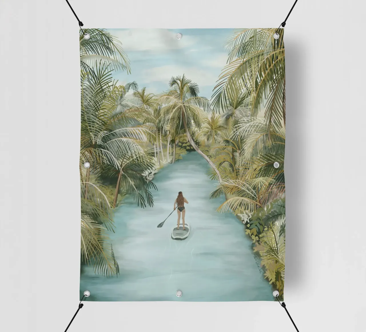 Boho Paddle Boarding Giungla Natura Tropicale Fiume Palme telo in pvc da This Wild Soul - Illustration