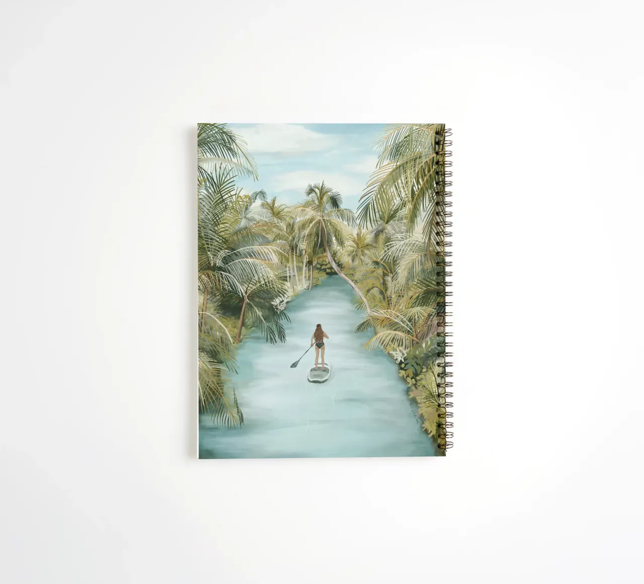 Boho Paddle Boarding Jungle Tropical Nature River Palm Trees spiral notebook by This Wild Soul - Illustration