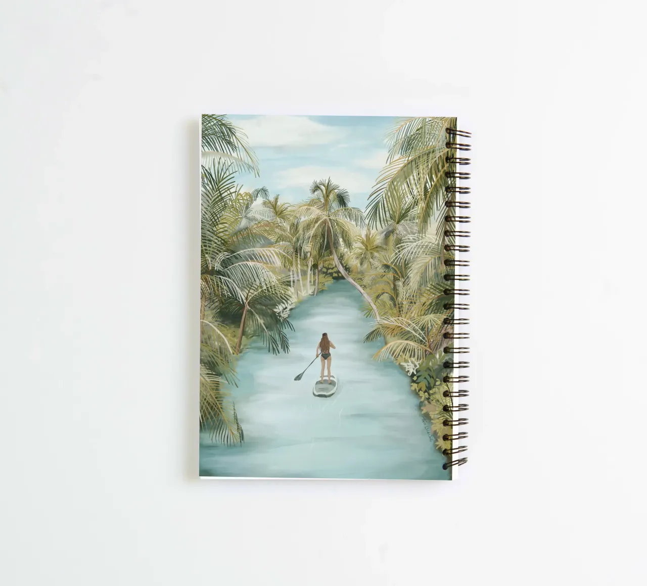 Boho Paddle Boarding Jungle Tropical Nature River Palm Trees spiral notebook by This Wild Soul - Illustration