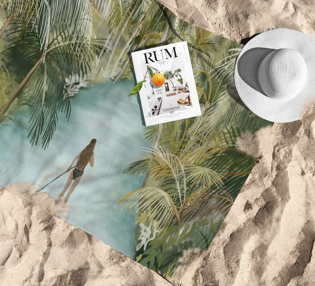 Boho Paddle Boarding Giungla Natura Tropicale Fiume Palme telo mare da This Wild Soul - Illustration