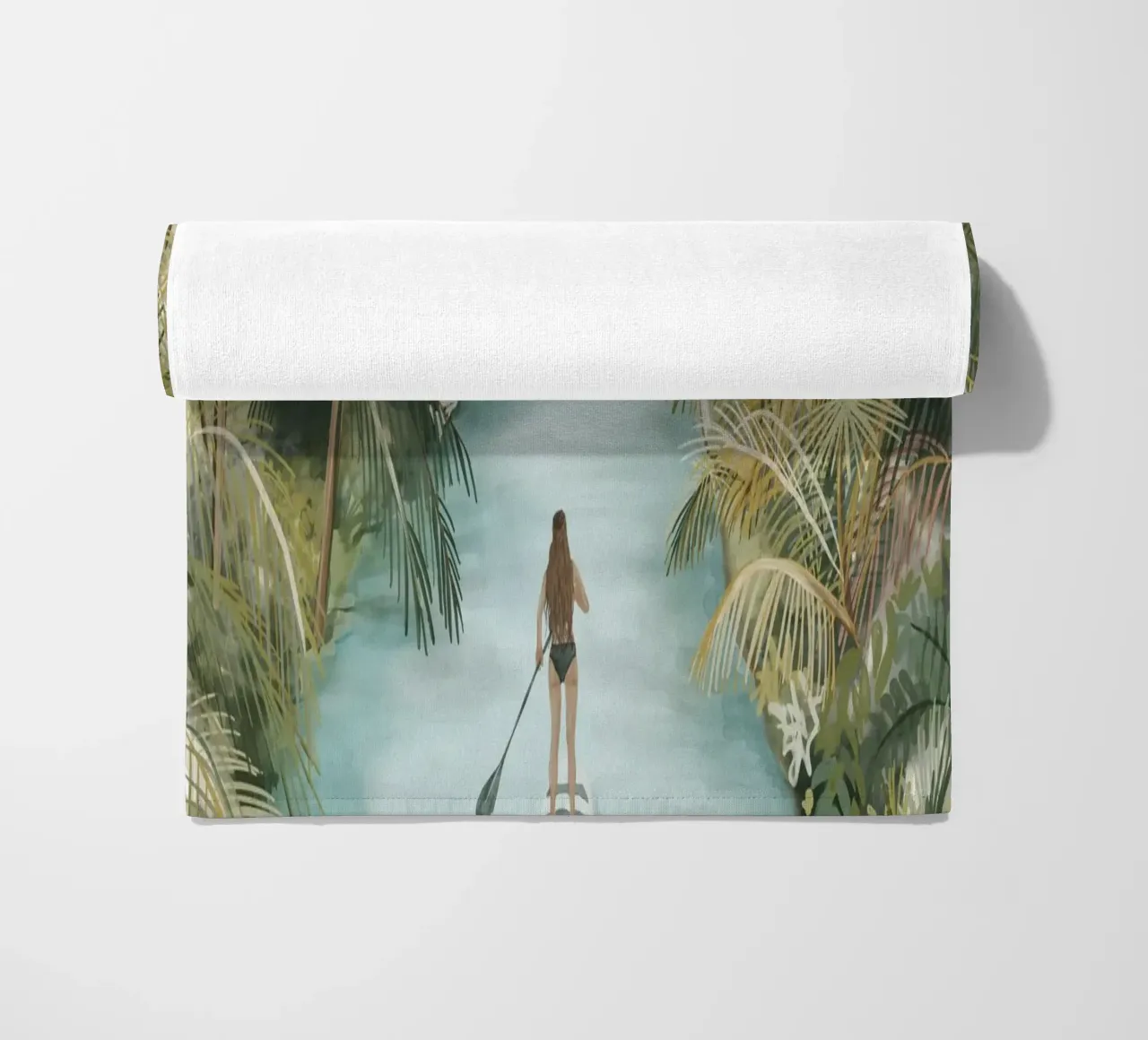 Boho Paddle Boarding Giungla Natura Tropicale Fiume Palme telo mare da This Wild Soul - Illustration