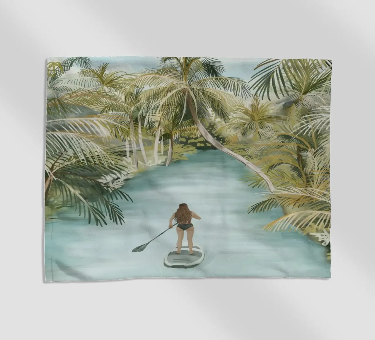 Boho Paddle Boarding Giungla Natura Tropicale Fiume Palme telo mare da This Wild Soul - Illustration