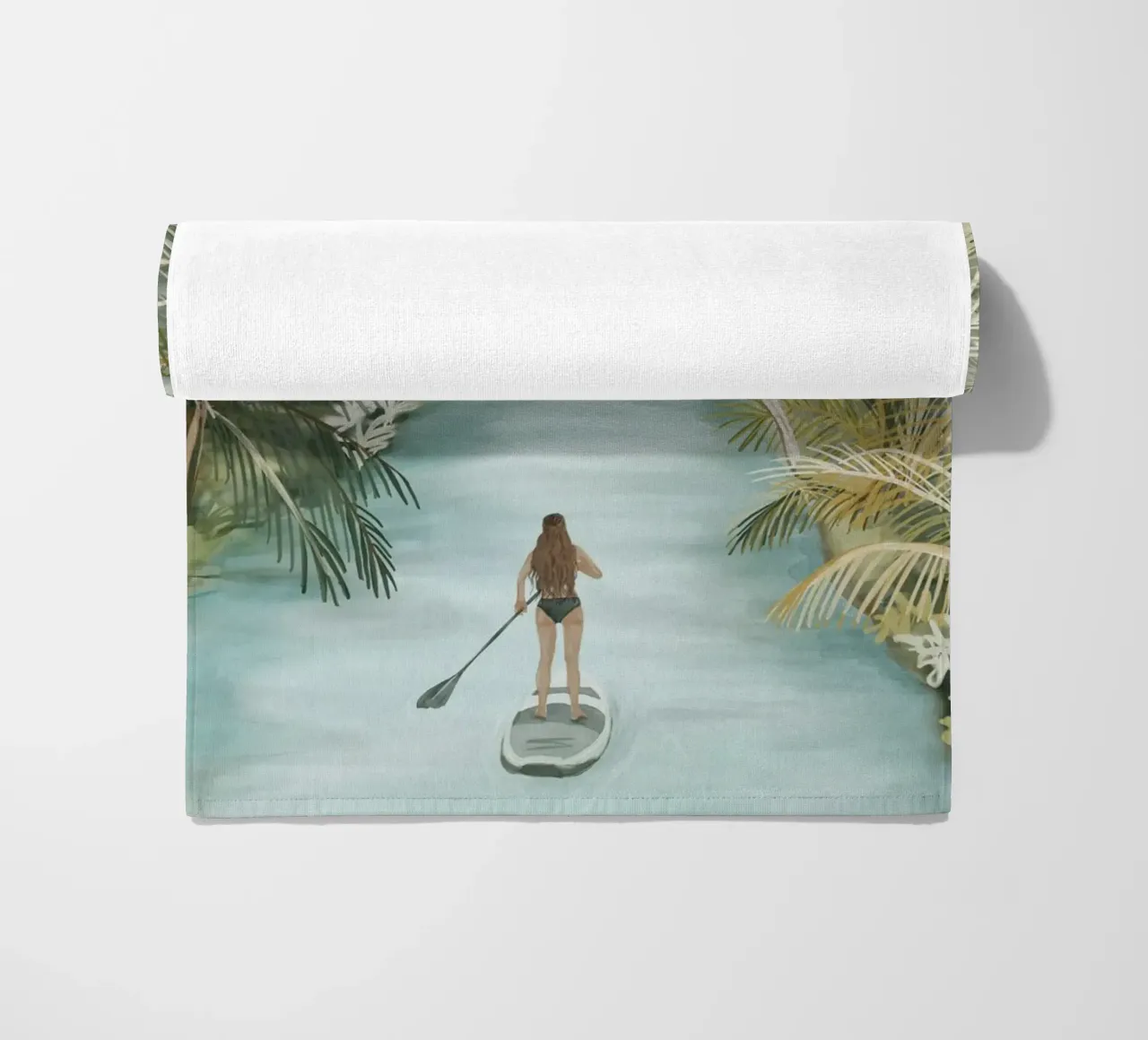 Boho Paddle Boarding Giungla Natura Tropicale Fiume Palme telo mare da This Wild Soul - Illustration