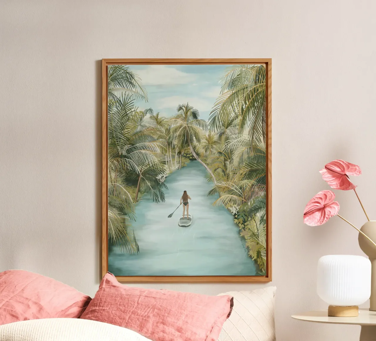 Boho Paddle Boarding Giungla Natura Tropicale Fiume Palme alluminio dibond da This Wild Soul - Illustration