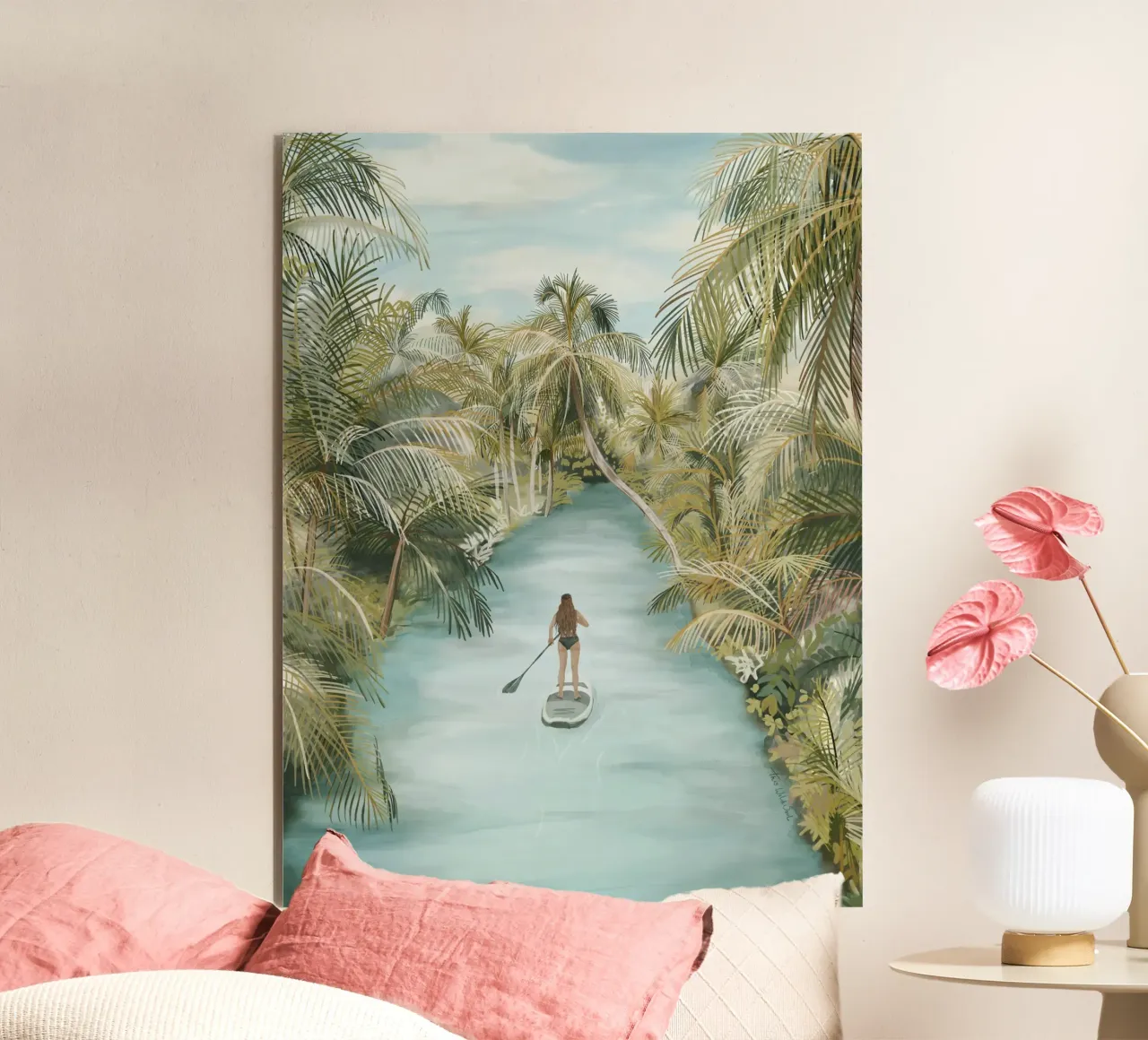 Boho Paddle Boarding Giungla Natura Tropicale Fiume Palme alluminio dibond da This Wild Soul - Illustration