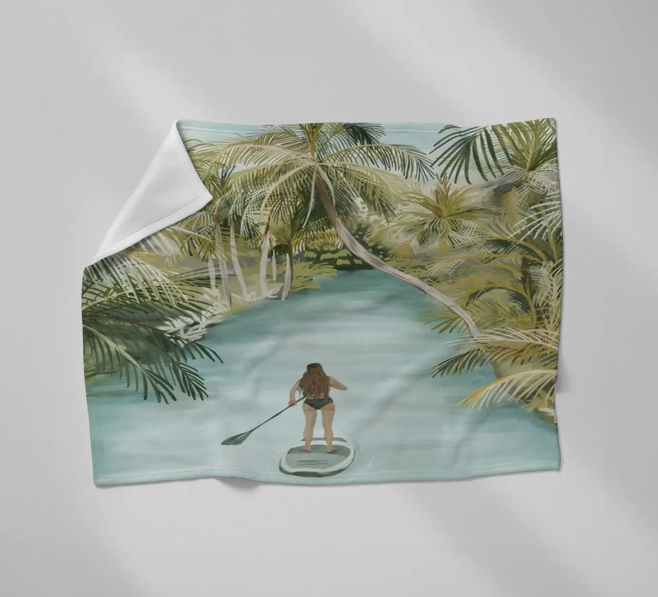 Boho Paddle Boarding Giungla Natura Tropicale Fiume Palme coperta in pile da This Wild Soul - Illustration