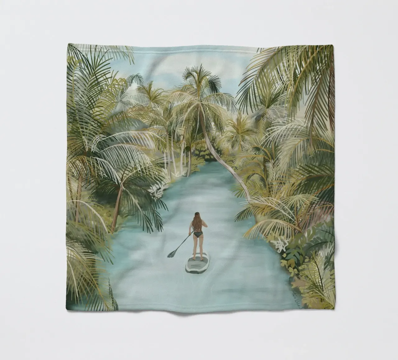 Boho Paddle Boarding Giungla Natura Tropicale Fiume Palme coperta in pile da This Wild Soul - Illustration