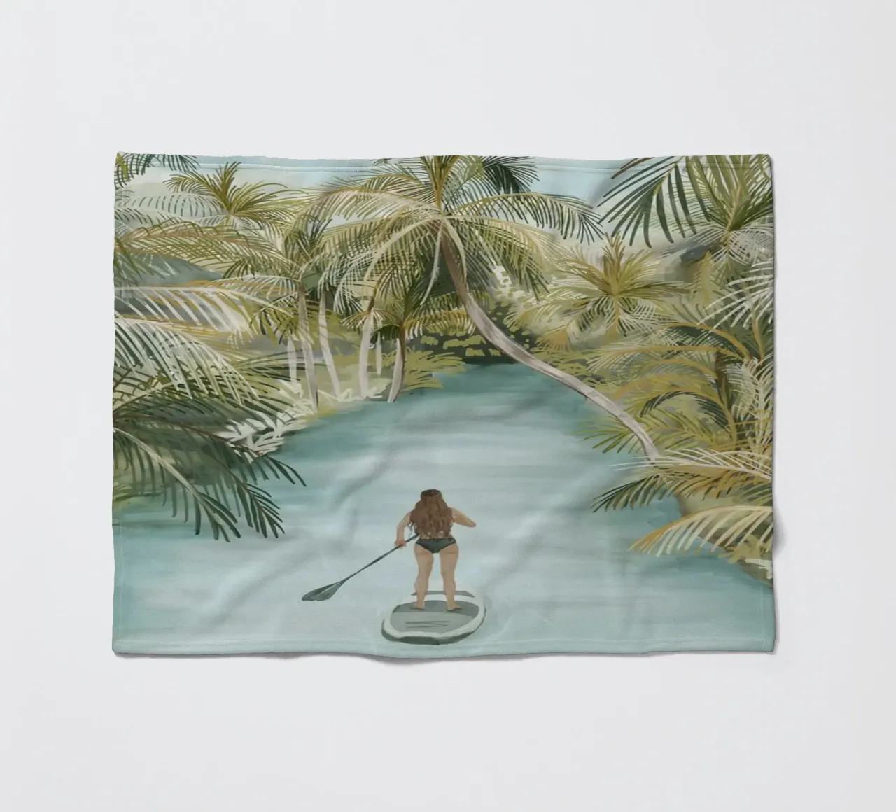 Boho Paddle Boarding Giungla Natura Tropicale Fiume Palme coperta in pile da This Wild Soul - Illustration