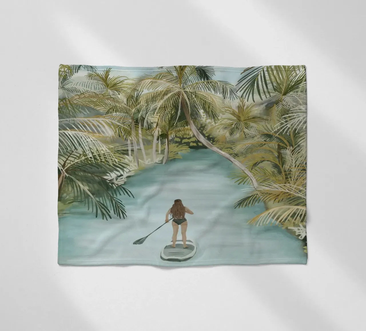 Boho Paddle Boarding Giungla Natura Tropicale Fiume Palme coperta in pile da This Wild Soul - Illustration