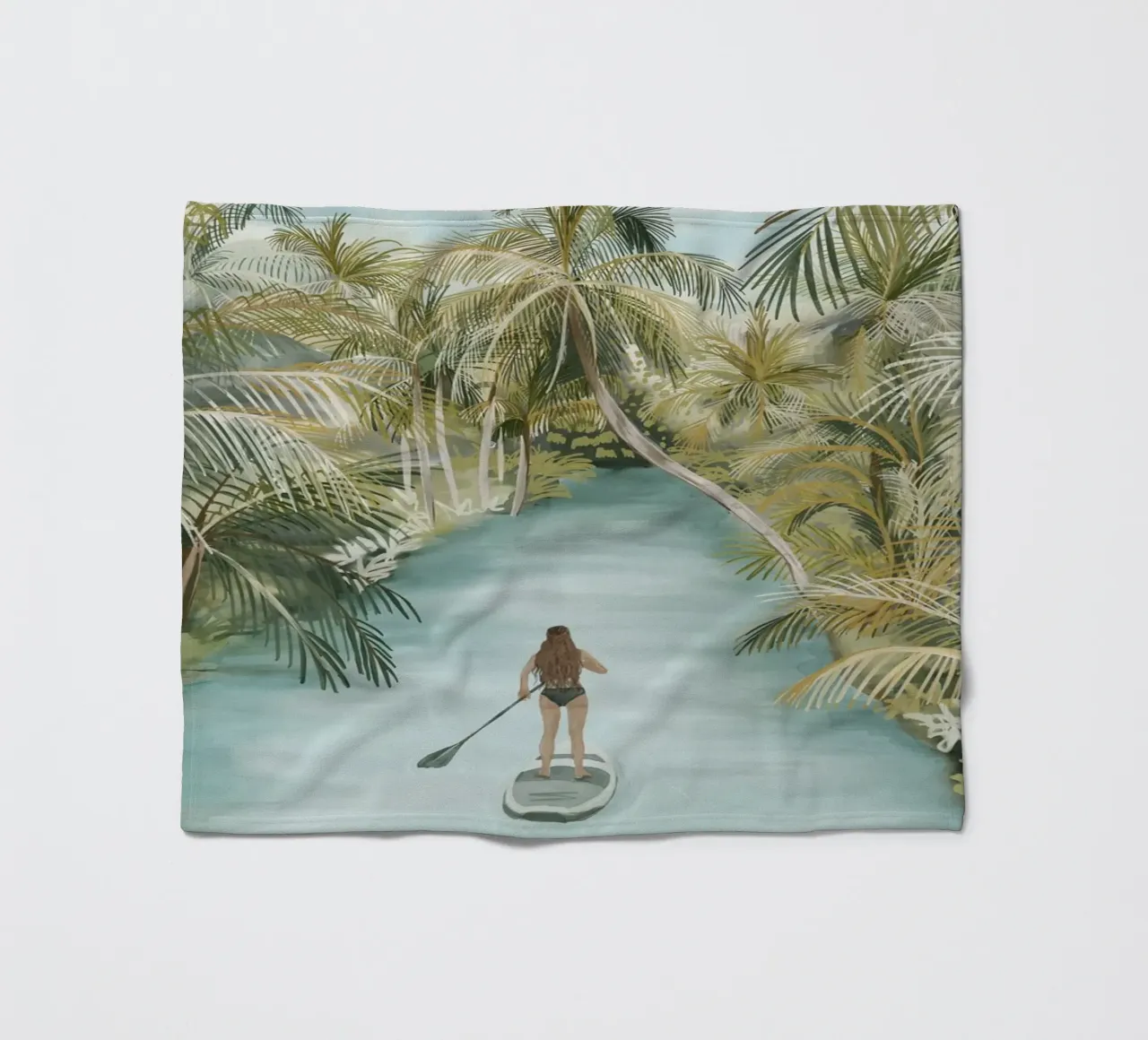 Boho Paddle Boarding Giungla Natura Tropicale Fiume Palme coperta in pile da This Wild Soul - Illustration