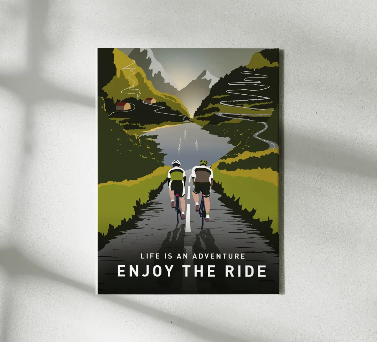 Das Leben ist ein Abenteuer, Genießen Sie die Fahrt, Radfahren Poster Leinwand mit Schattenfugenrahmen von Classicprint