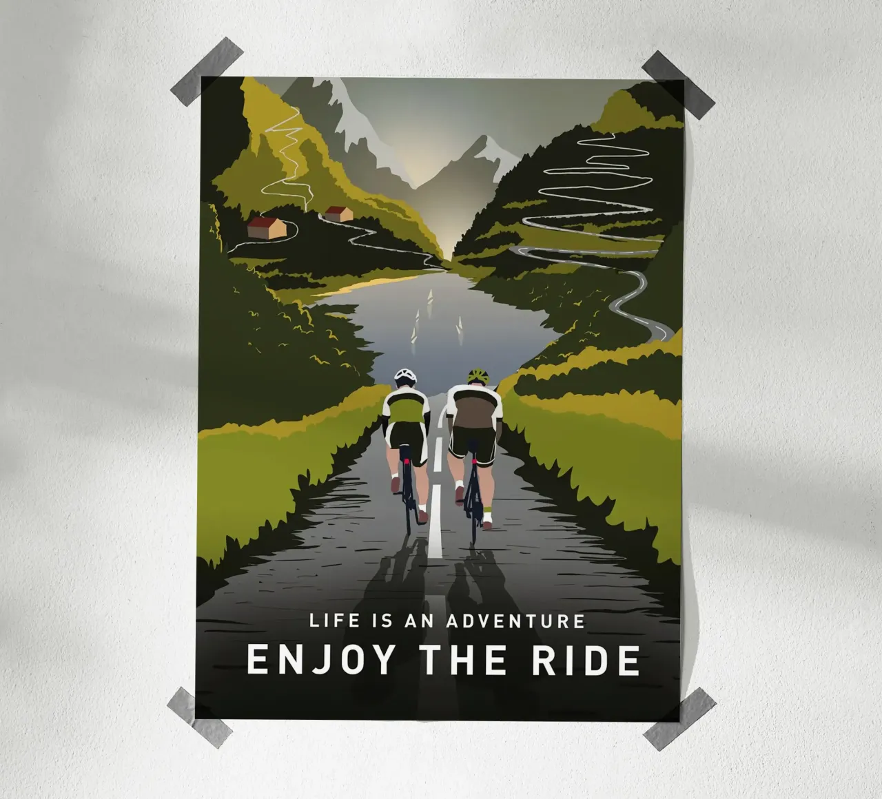 La vie est une aventure, profitez-en, affiche sur le cyclisme poster avec cadre en bois de Classicprint