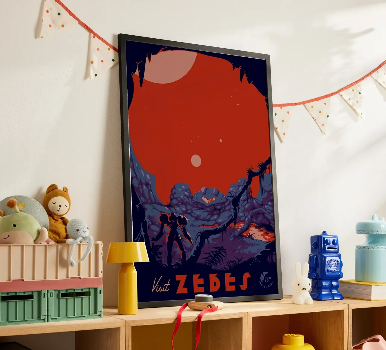 Visit Zebes poster with plastic frame by Trending Art Company