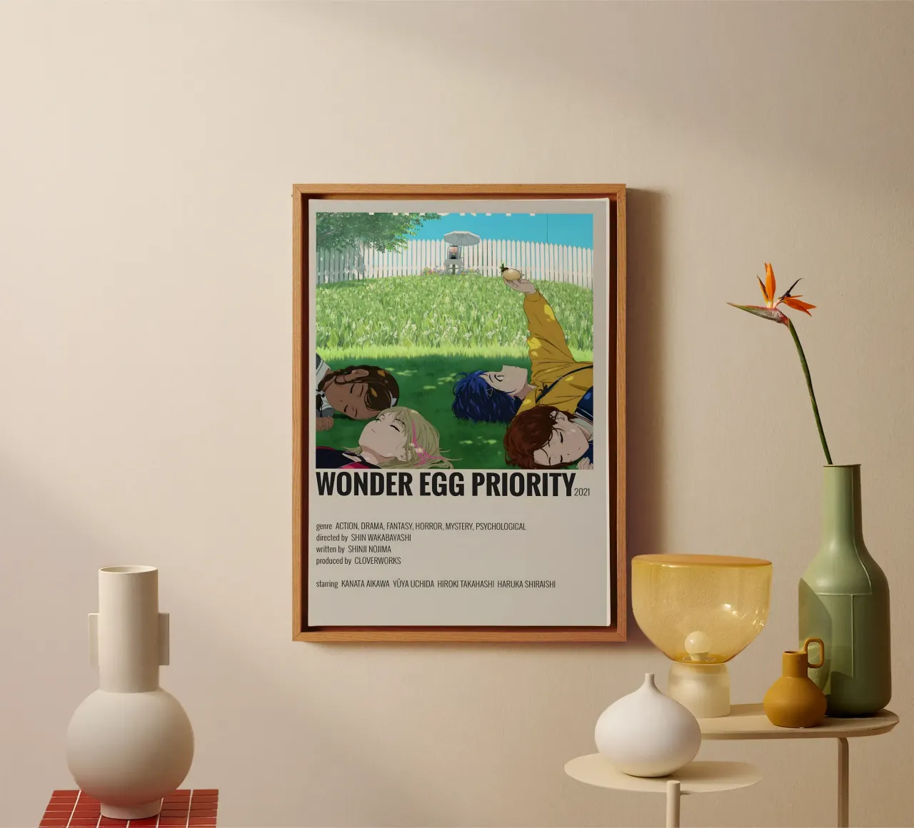 WONDER EGG PRIORITY 2021 canvas met Baklijst van Totoya