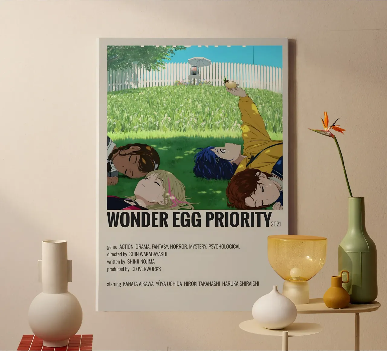 WONDER EGG PRIORITY 2021 canvas met Baklijst van Totoya