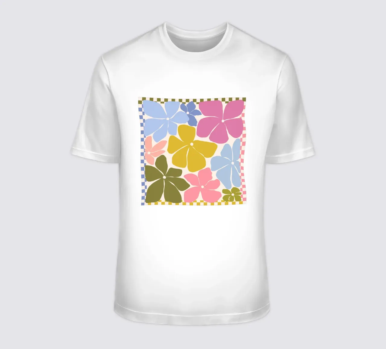 Carefree Blooms - check t-shirt da Gale Switzer