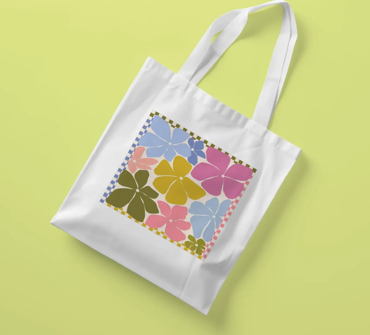 Carefree Blooms - check borsa in juta da Gale Switzer