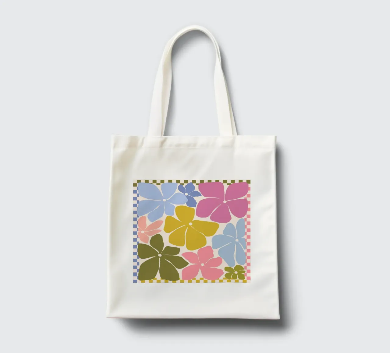 Carefree Blooms - check borsa in juta da Gale Switzer