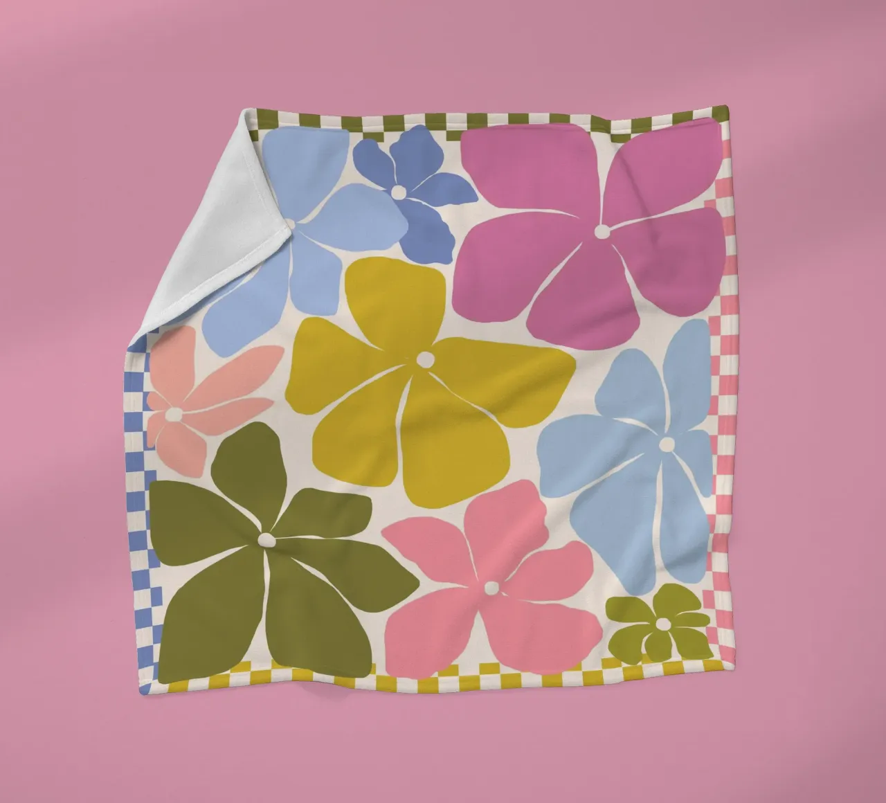 Carefree Blooms - check fleece blanket by Gale Switzer
