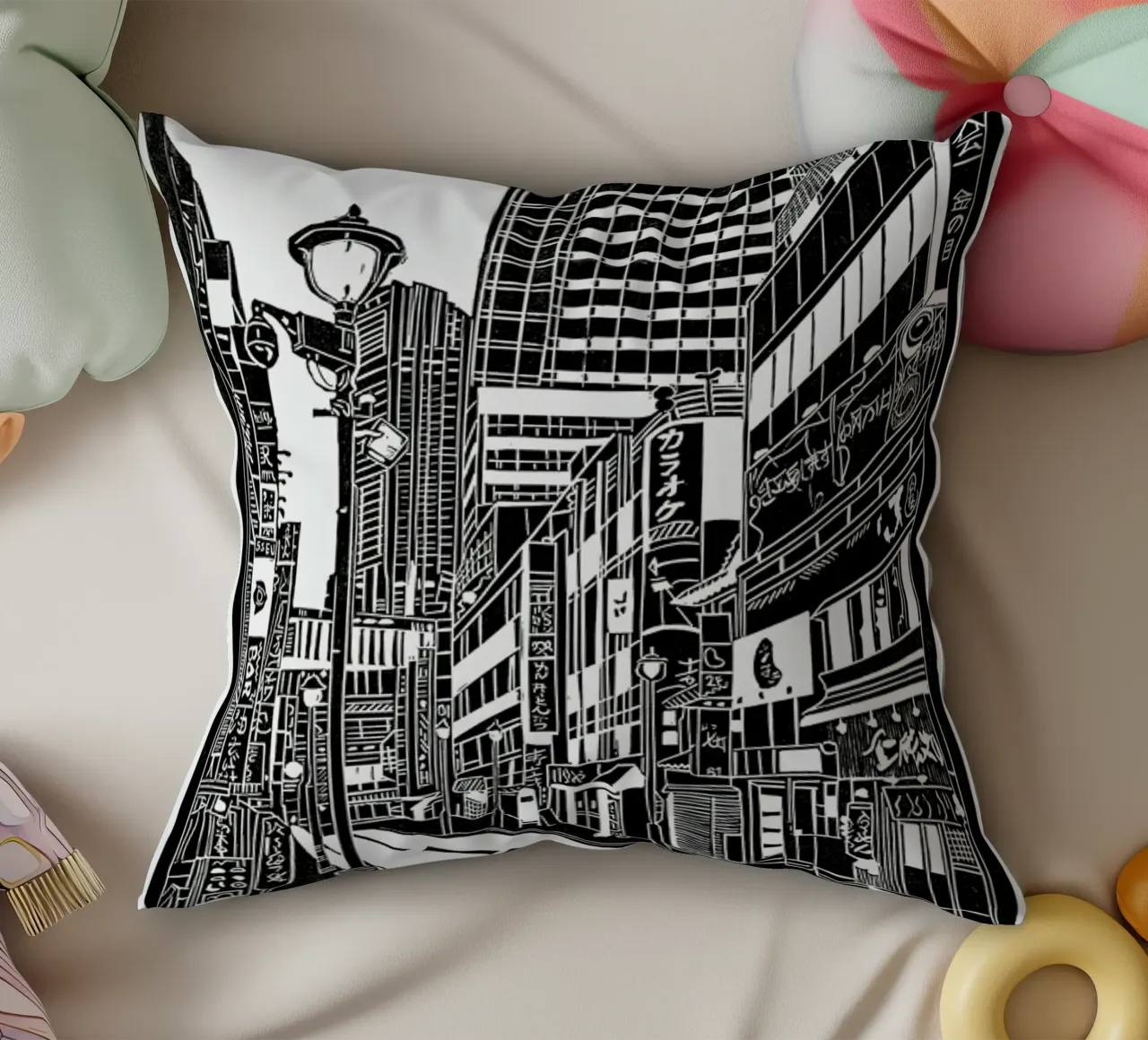 Tokyo Shibuya Blockprint cuscino da Bianca Green