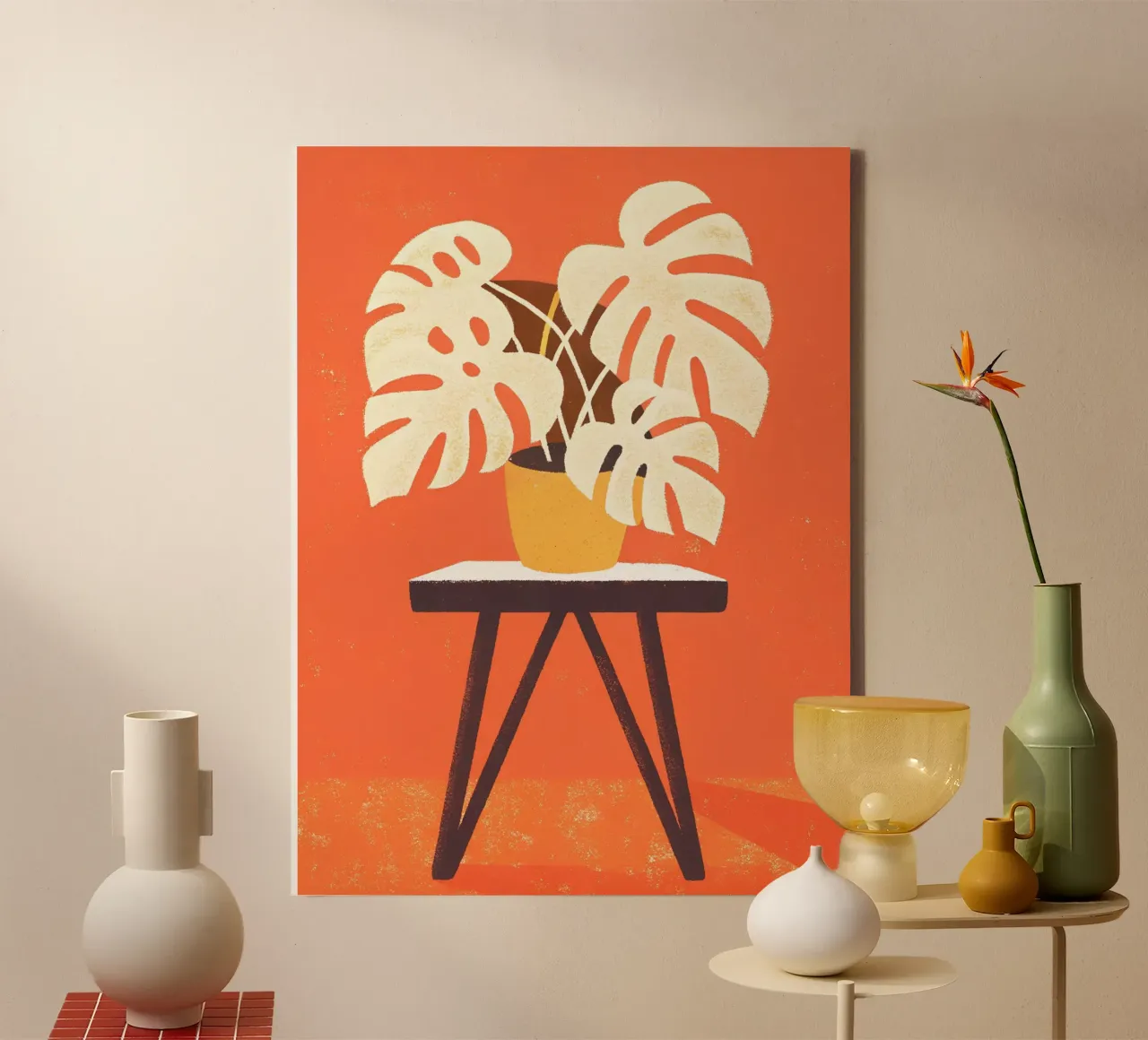 Monstera Retro Pop Bloem canvas met Baklijst van THE LATEST SHOP
