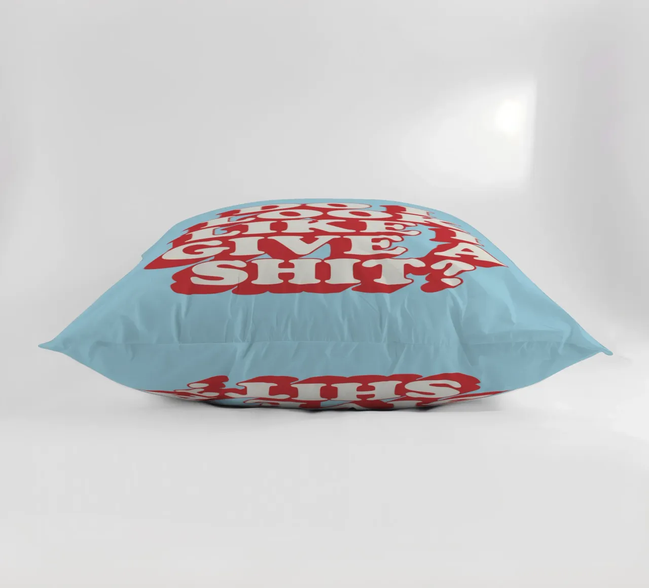 Do I Look Like I Give a Shit Typography Print in Red Blue decorative cushion by THE MOTIVATED TYPE