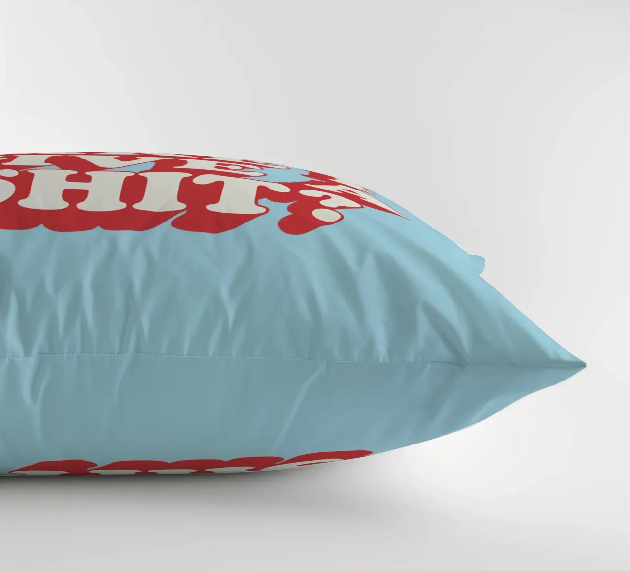 Do I Look Like I Give a Shit Typography Print in Red Blue decorative cushion by THE MOTIVATED TYPE