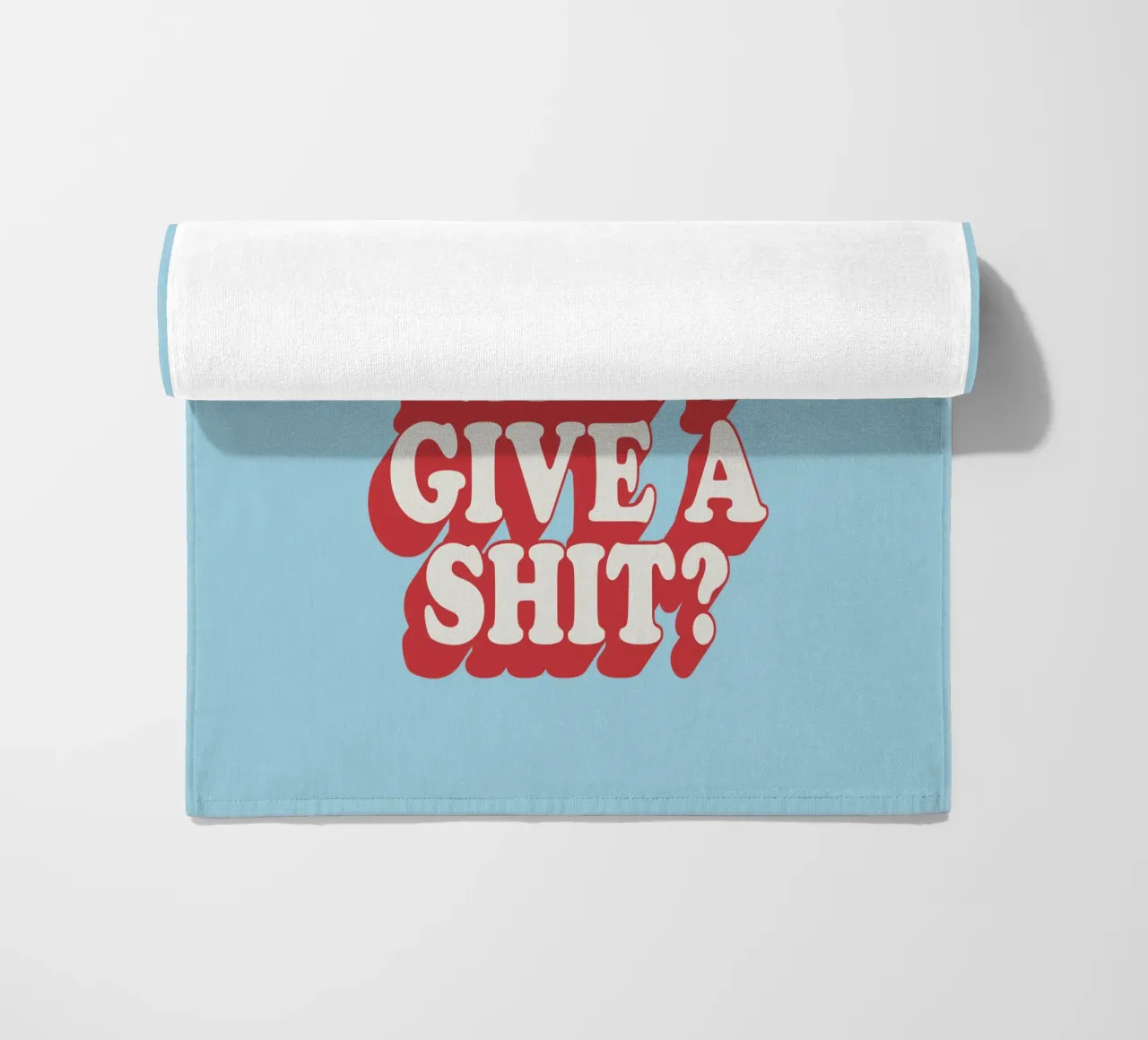 Do I Look Like I Give a Shit Typography Print in Red Blue beach towel by THE MOTIVATED TYPE