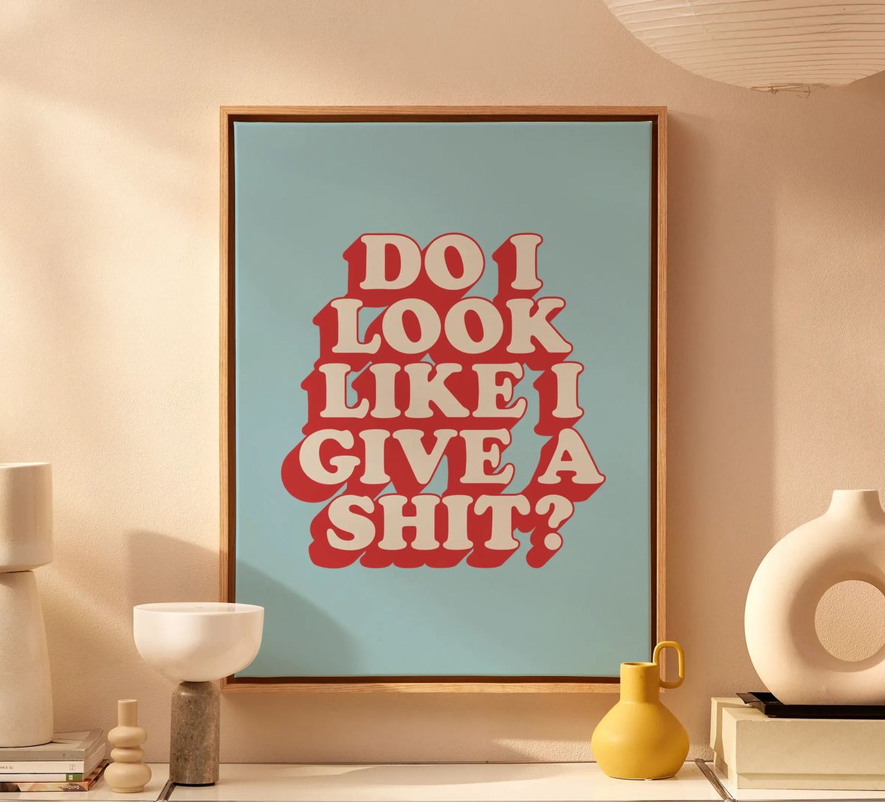 Do I Look Like I Give a Shit Typography Print in Red Blue canvas by THE MOTIVATED TYPE