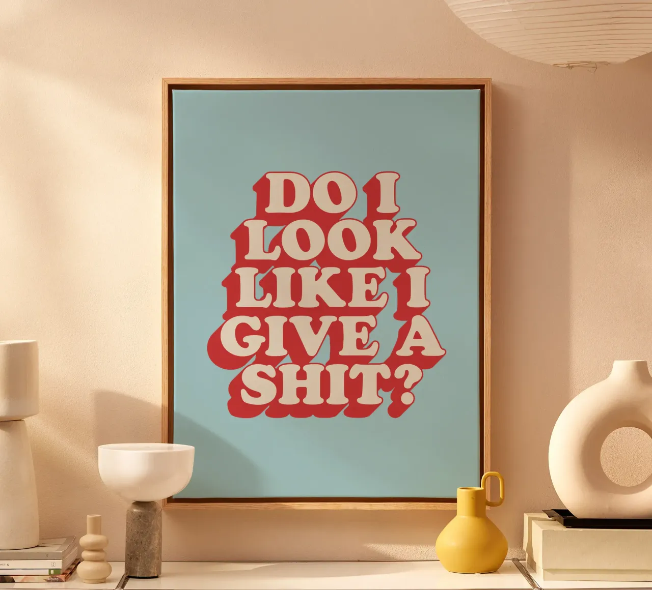 Do I Look Like I Give a Shit Typografie Druck in Rot Blau Leinwand von THE MOTIVATED TYPE