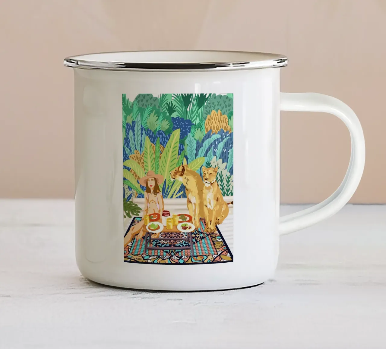 Jungleontbijt met leeuwen emaille mok van 83oranges